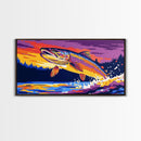Jumping Trout, fly fishing art, trout art, nautical decor, rustic wall art, gift idea for him, lake Tahoe art, framed canvas print