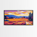 Mountain Landscape Art, pink orange wall art, sunset painting, extra wide art, panoramic art, landscape painting, canvas print