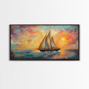 Sailboat at Sunset, nautical painting, coastal decor, seascape painting, beach house art, extra wide art, oil painting, canvas print