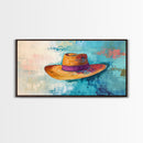 Western Hat, Boho Art, Rustic Wall Art, Southwest Art, Moody Painting, Extra Wide Art, Minimalist Art, Framed Canvas Print