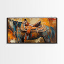 Western Saddle Art, Canvas Print, Rustic Decor, Moody Art, Southwest Wall Art, Extra Wide Art, Above Bed Wall Art, Farmhouse Wall Art