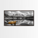 Mountain Lake with Boat, nautical wall art, lake Tahoe art, coastal decor, rustic wall art, extra wide art, seascape painting, Canvas Print