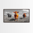 Highland Cows Canvas Print | Rustic Farmhouse Art | Black and White Cattle Painting | Moody Art | Above Sofa Wall Art | Extra Wide Art
