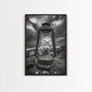 Stormy Lantern by the Sea, nautical decor, moody art, seascape painting, coastal painting, rustic wall art, framed canvas print