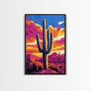 Southwest Cactus Art, Desert Wall Decor, Pink Orange Wall Art, Bold Sunset Art, Framed Canvas Print, Gift Idea, Rustic Wall Art