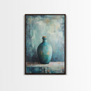 Teal Bottle, Wabi Sabi Art, Minimalist Wall Art, Canvas Print, Green Wall Art, Rustic Decor, Sage Green Wall Art, Moody Art, Gift Idea