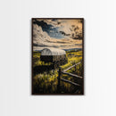 Prairie Wagon, Stormy Sky, Western Landscape, Framed Canvas Print, Rustic Wall Art, Barn Landscape Oil Painting, Farmhouse Art, Moody Art