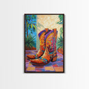 Painted Boots, coastal cowgirl wall art, vibrant rustic decor, colorful western art, cowboy art, southwest wall art, framed canvas print, gift idea