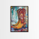 Western Boots, rustic wall art, abstract art, cowboy painting, farmhouse art, bold textured art, framed canvas print, vintage gift idea