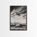 Rustic Cabin, Smoky Mountain Art, Black and White Landscape, Western Wall Art, Wabi Sabi Art, Farmhouse Decor, Canvas Print