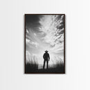 Lone Cowboy, coastal cowgirl wall art, moody art, western art, rustic decor, wabi sabi art, framed canvas print, extra wide art