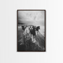 Horse wall art, wild mustangs, moody art, rustic decor, nature photography, black and white art, panoramic art, canvas print, living room art