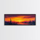 Sunset Cactus Art, southwest wall art, desert landscape painting, extra wide art, panoramic painting, framed canvas print, rustic decor, horizontal wall art