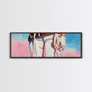 Cowgirl Holding Rope, black cowgirl painting, pink orange wall art, rustic wall art, western decor, framed canvas print, wall decor