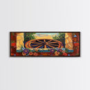 Rustic Wagon Wheel, farmhouse art, southwest wall art, wildflower painting, boho art, extra wide art, framed canvas print, landscape painting