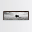 Lone buffalo, western landscape, rustic wall art, panoramic art, extra wide art, farmhouse decor, framed canvas print, wildlife painting, bull and bear art