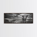 Bull on Beach, bull and bear art, moody art, coastal cowgirl wall art, dark romance painting, farmhouse art, framed canvas print