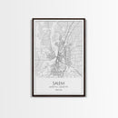 Salem Street Map, Oregon Map, City Map Art, Minimalist Art, Wall Art, Canvas Print, Dorm Room Décor, Graduation Gift, Travel Wall Print