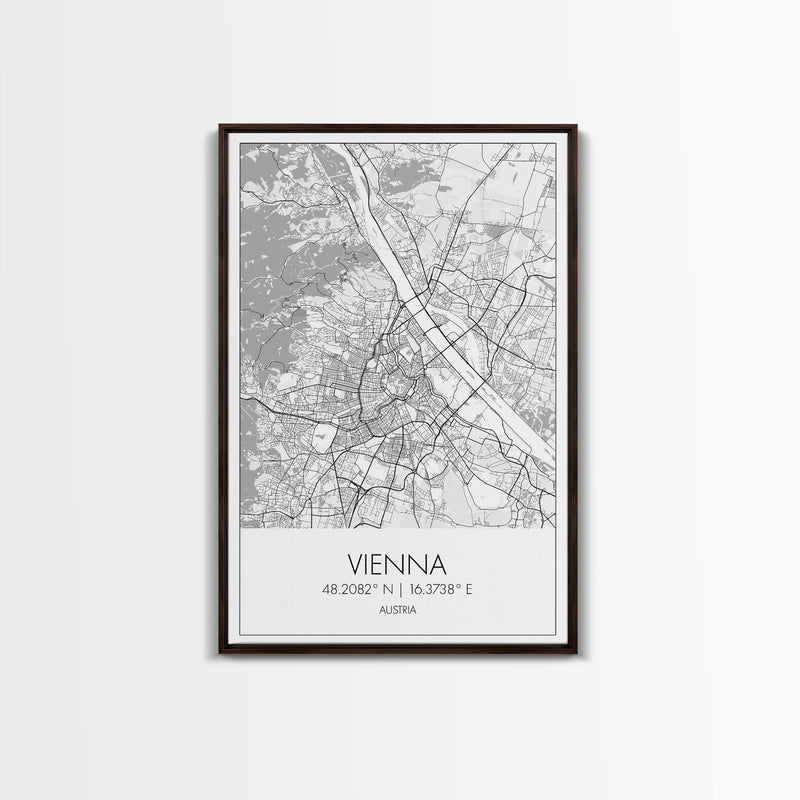 Vienna Street Map, Austria Map, City Map Print, Modern Wall Art, Wall Art, Canvas Print, Black And White, Unique Wedding Gift, Travel Art