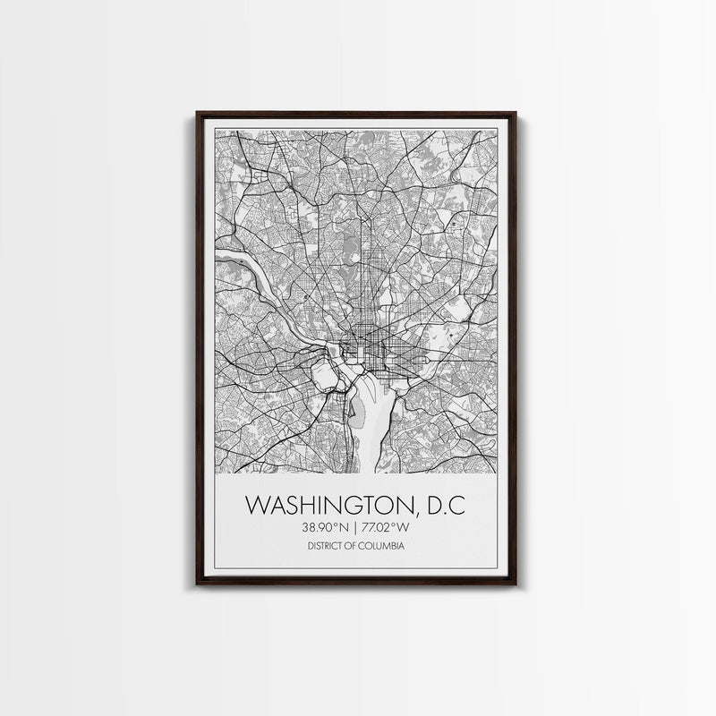 Washington DC Street Map, District Of Columbia Map, City Map Print, Minimalist Art, Wall Art, Canvas Print, Best Friend Gifts, Travel Art