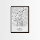 Zurich Street Map, Switzerland Map, Europe City Map Print, Minimalist Art, Wall Art, Canvas Print, Travel Art, Wall Hanging, Honeymoon Gift