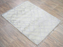 Handmade Ivory Moroccan Wool Area Rug 4x6 Feet - Geometric Pattern Design