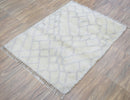 Handmade Ivory Moroccan Wool Area Rug 4x6 Feet - Geometric Pattern Design