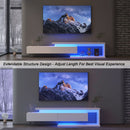 TV Console with Storage Cabinets, Extendable LED TV Stand with Remote Control, Multiple Modes Changing Lights Modern Entertainment Center with Chamfer Edge Shape, White