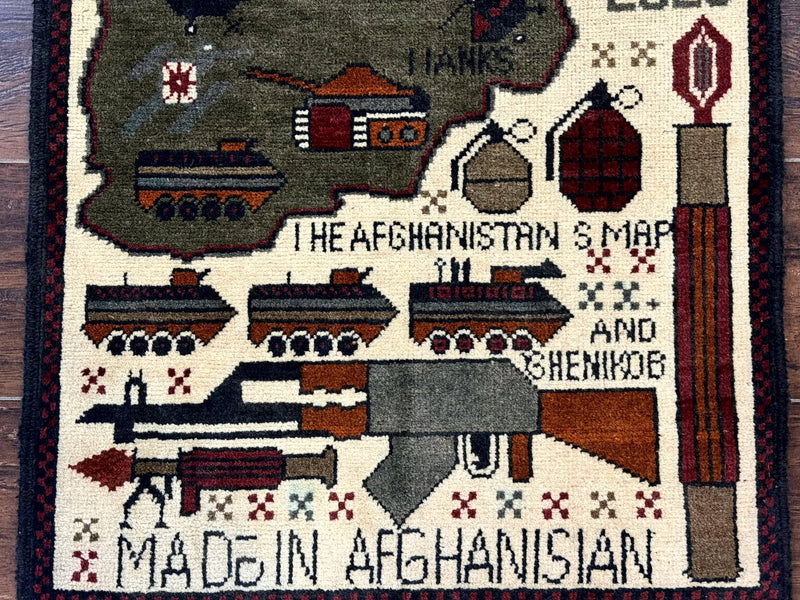 Afghan War Rug, Tanks Helicopters Guns
