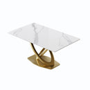 63" Modern Artificial Stone Panel Double-Ring Stainless Steel Metal Legs, Can Accommodate 6-8 People - White / Gold by Unique Piece Furniture
