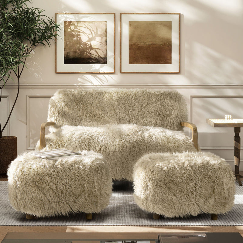 Enchante - New Zealand Sheepskin Rectangular Accent Ottoman - Taupe / Natural, photo 3 of 10