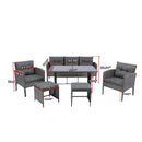 6 Piece Patio Wicker Sectional Set Patio Backyard Conversation Set Grey Wicker + Dark Grey Cushion