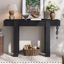 TREXM Rustic Minimalist Console Table with Hidden Drawer, Side Power Outlet