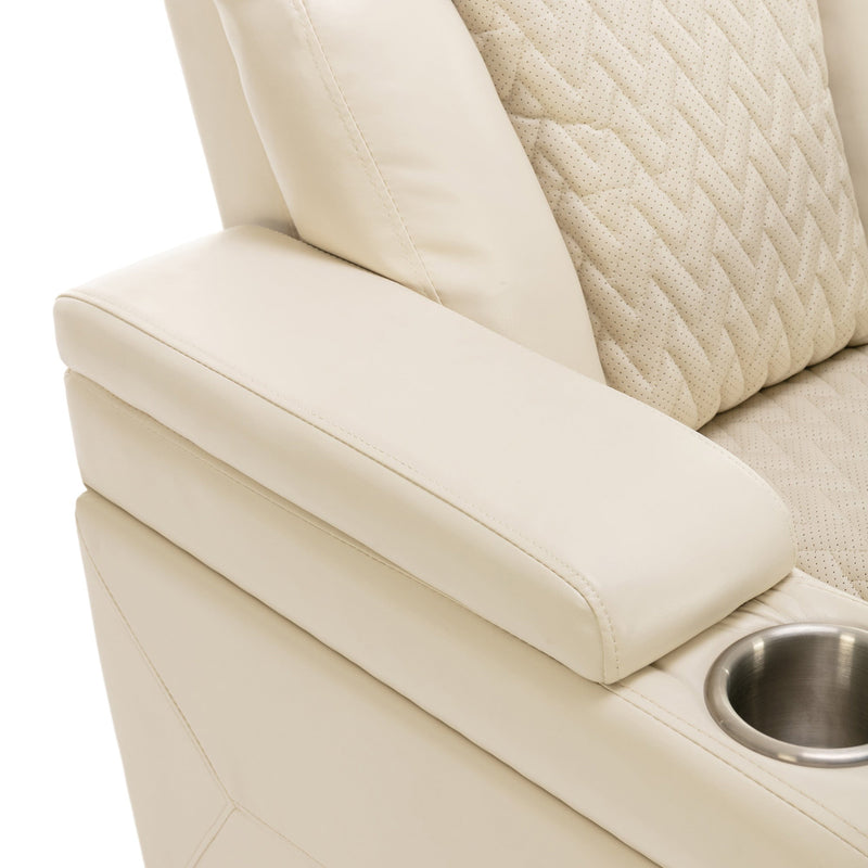 270 Degree Swivel PU Leather Power Recliner Individual Seat Home Theater Recliner with Comforable Backrest, Tray Table, Phone Holder, Cup Holder, USB Port, Hidden Arm Storage for Living Room, White
