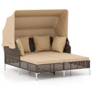 Outdoor Daybed with Retractable Canopy PE Wicker Rattan Patio Lounger by LJGDeals