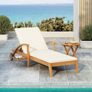 Versatile Chaise Lounge With Wheels Acacia Wood Recliner For Patio - Cream by HouseOfZazla
