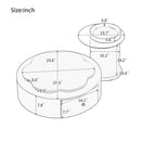 Modern Round Coffee Table (Set of 2), 360 Degree Rotatable Flower Shaped Top With 2 Drawers, Top Circle Side Table End Table With Glass For Living Room - Off White