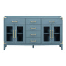 6-drawer and 2-Cabinet Retro Sideboard with Extra Large Storage Space, with Gold Handles and Solid Wood Legs, for Kitchen and Living Room (Antique Blue)