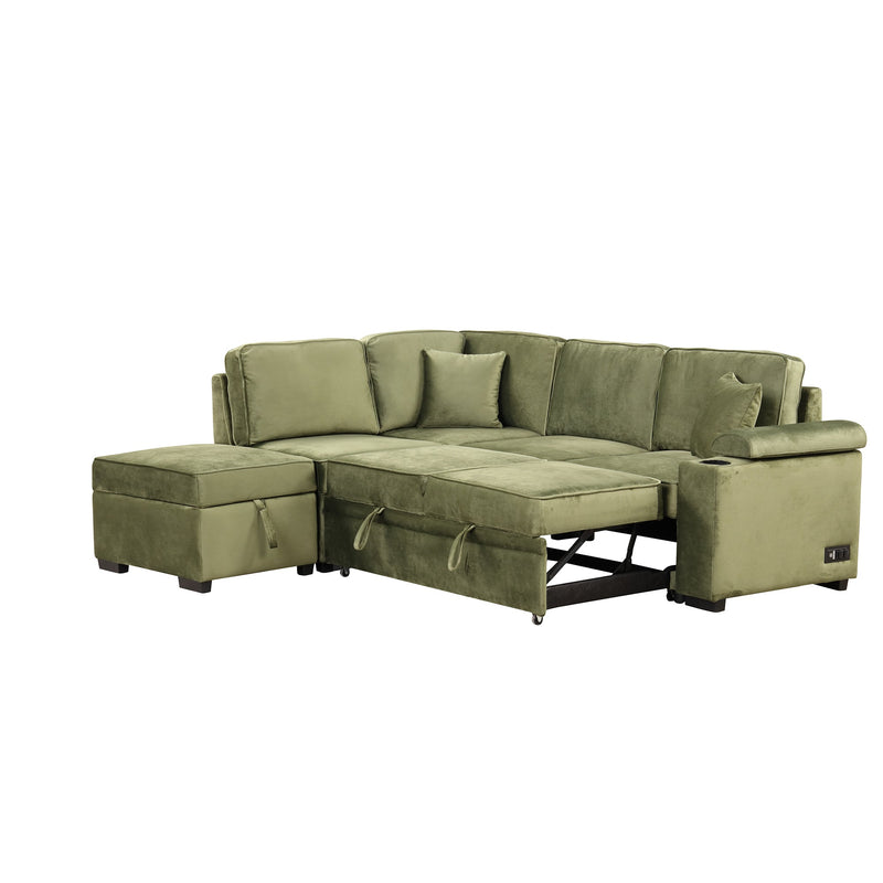 87.4" Sleeper Sofa Bed,2 in 1 Pull Out sofa bed L Shape Couch with Storage Ottoman for Living Room,Bedroom Couch and Small Apartment, Green