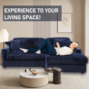 Modern Corduroy Blue Corner sofa Sleeper Sofa Couch With Comfy Deep Seat& 6 Pillows