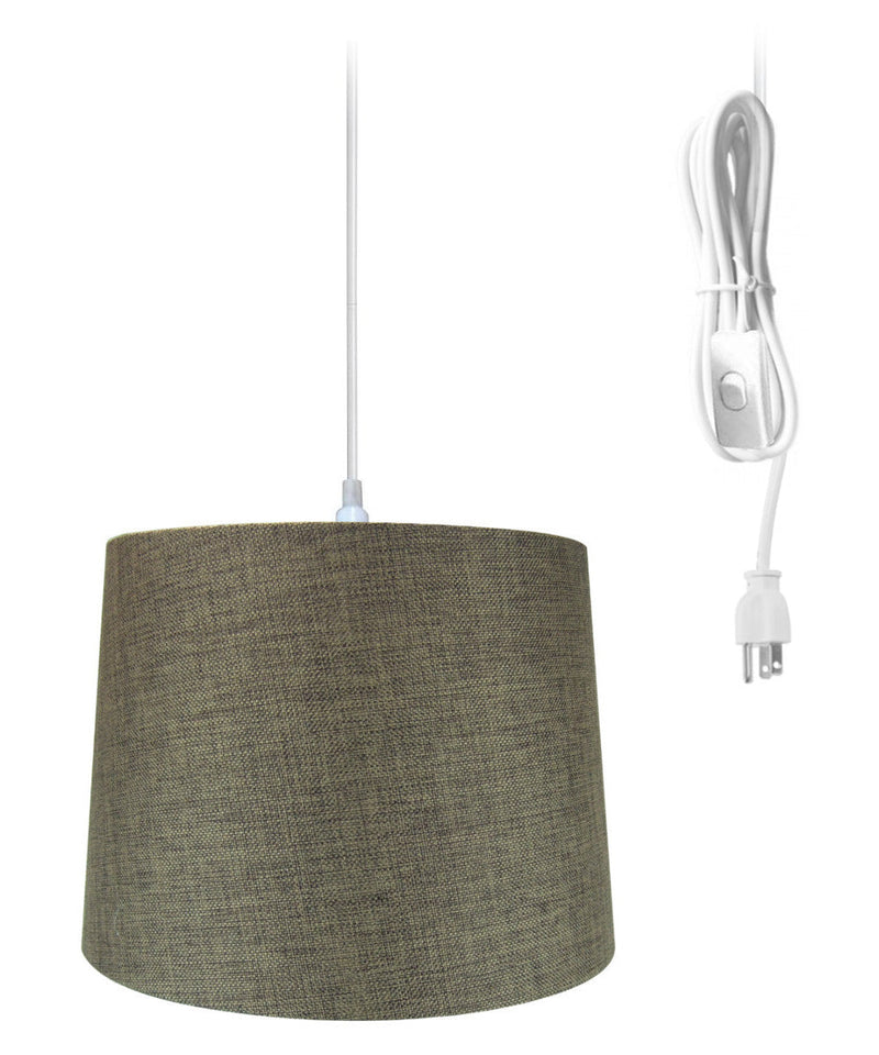 14"W 1 Light Swag Plug-In Pendant  Chocolate Burlap Shade White Cord