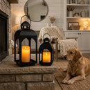 18" & 11.5" High Hanging Candle Lanterns with LED Pillar Candles