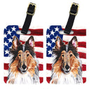 Collie with American Flag USA Luggage Tag