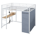 Loft Bed With Desk, Shelves, Power Outlet, LED Light And Wardrobe