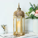 Moroccan Candle Lantern 37cm High Gold Candle Holder with Tempered Glass （40pcs） by JHY DESIGN