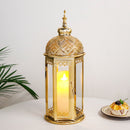 Moroccan Candle Lantern 37cm High Gold Candle Holder with Tempered Glass （40pcs） by JHY DESIGN