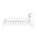 Wood Platform Bed With Built In LED Light, Storage Headboard And Guardrail