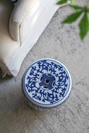 Ceramic Garden Stool, Small Side Tabel - White / Blue by Unique Piece Furniture