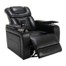 270 Degree Swivel PU Leather Power Recliner Individual Seat Home Theater Recliner with Comforable Backrest, Tray Table, Phone Holder, Cup Holder, USB Port, Hidden Arm Storage for Living Room, Black