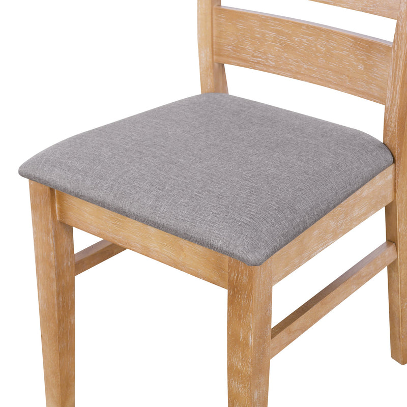 6-Piece Retro 59"L Rectangular Dining Table Set, Table with Unique Legs and 4 Upholstered Chairs & 1 Bench for Dining Room and Kitchen (Natural Wood Wash)